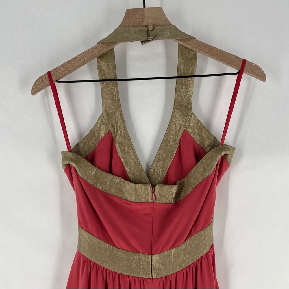 BCBG Paris Y2K Surplice Halter Neck Stretch Jersey Knit‎ Tie Waist Dress Size 6 - Picture 9 of 15